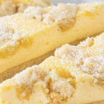 Pastel de nieve de quark con pudín de vainilla en 10 minutos